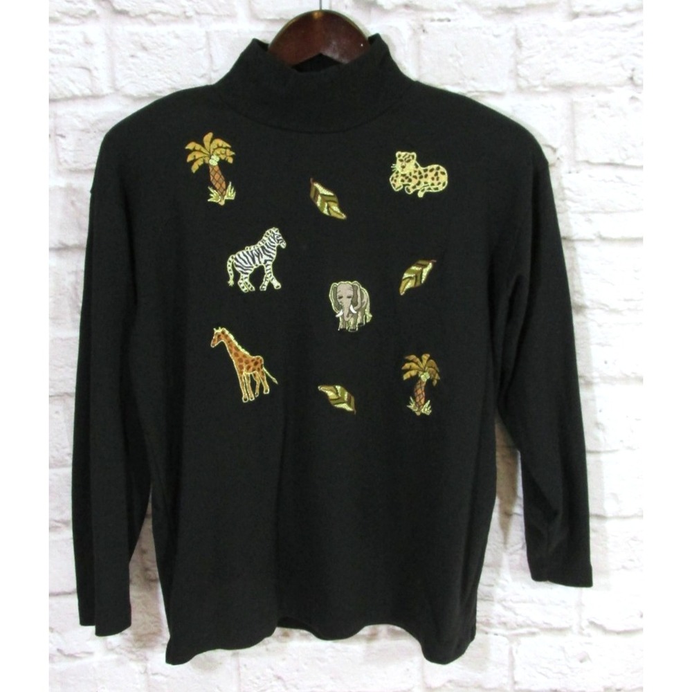 Vintage IB Diffusion Exotic Embroidered Animal Top Small 100% Cotton Safari Zoo